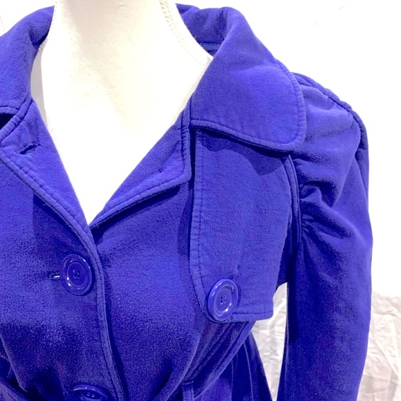 Y2K Women’s Large Soft Cotton Trench Coat Purple Belted Jacket puffy sleeve Sexy - Picture 4 of 7